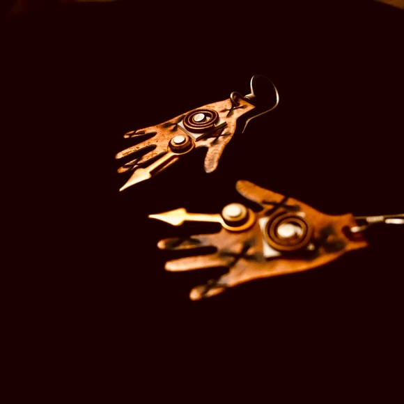 Copper 3D Soldered Artsy Hand Earrings - Picture 5 of 5
